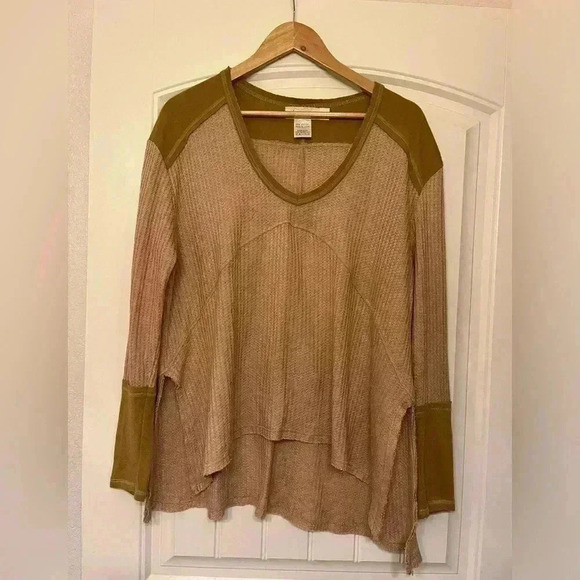 Urban Mangoz Boho style oversized high low waffle knit short sleeve top large - Picture 1 of 7